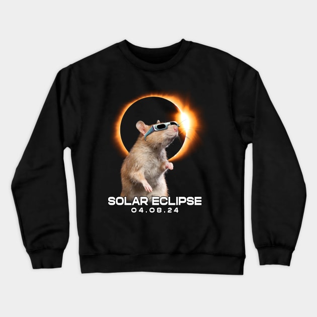 Twilight Rodent: Rat Enjoying the Eclipse Spectacle T-Shirt Design Crewneck Sweatshirt by ArtByJenX